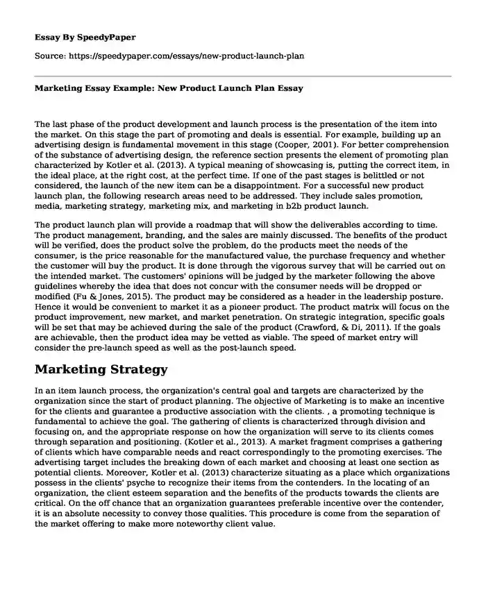 Marketing Essay Example: New Product Launch Plan