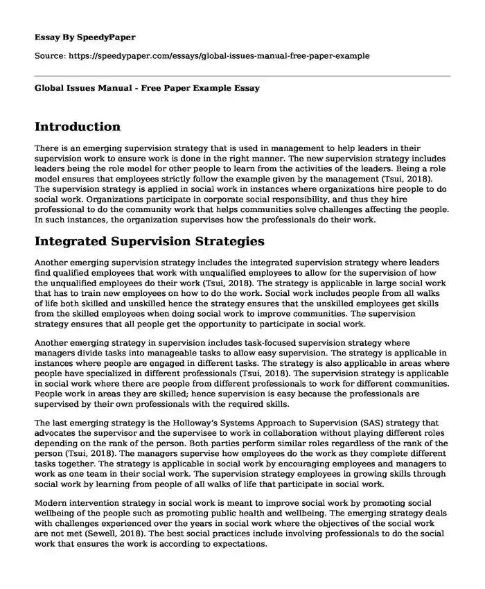 Global Issues Manual - Free Paper Example