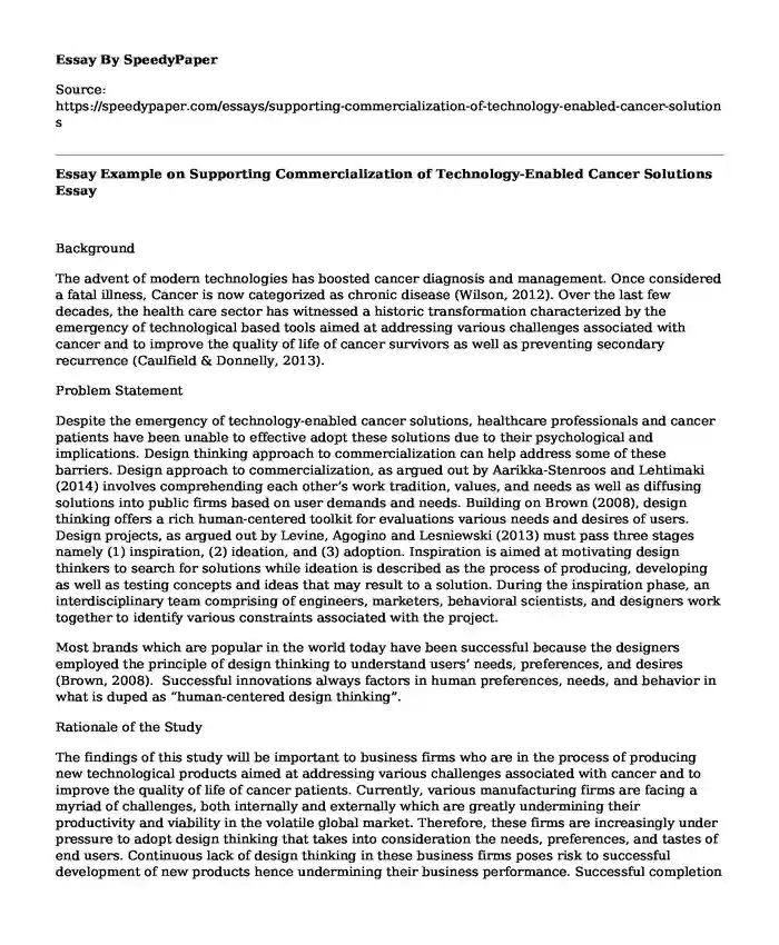 Essay Example on Supporting Commercialization of Technology-Enabled Cancer Solutions
