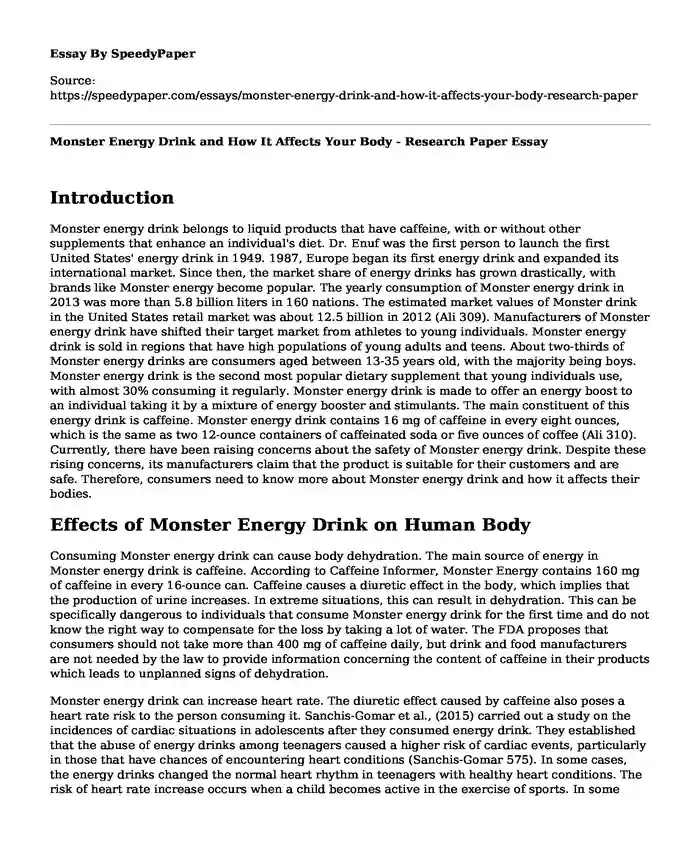 Monster Energy Drink and How It Affects Your Body - Research Paper