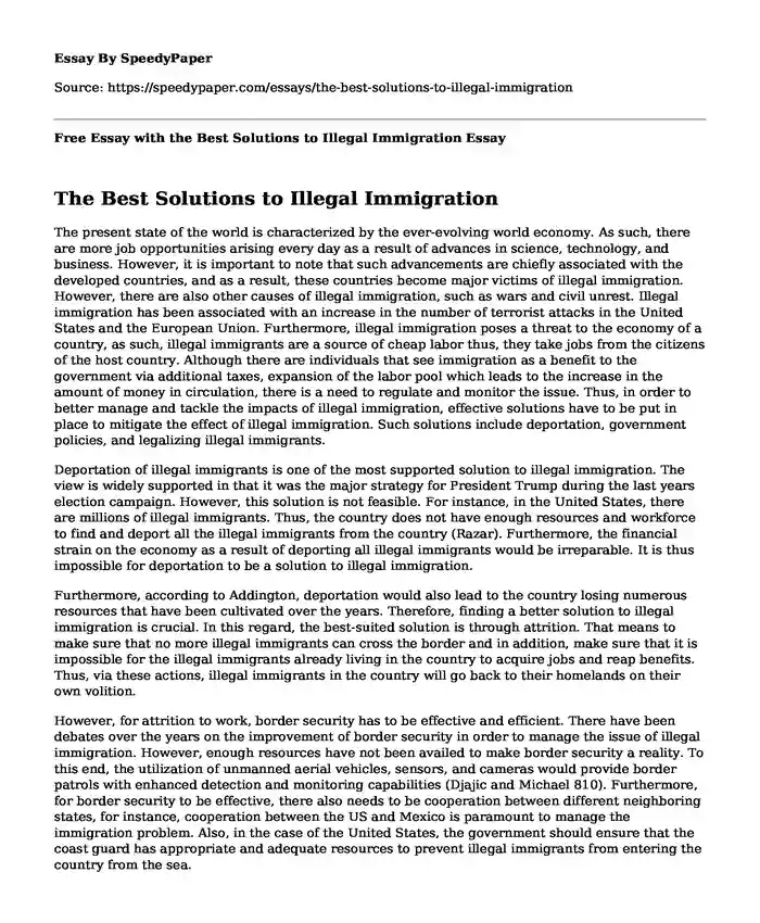 Free Essay with the Best Solutions to Illegal Immigration
