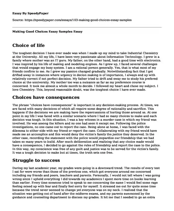 essay about making choices in life