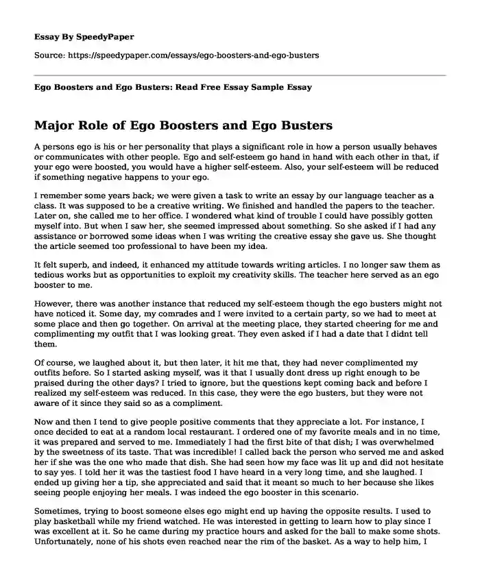 Ego Boosters and Ego Busters: Read Free Essay Sample