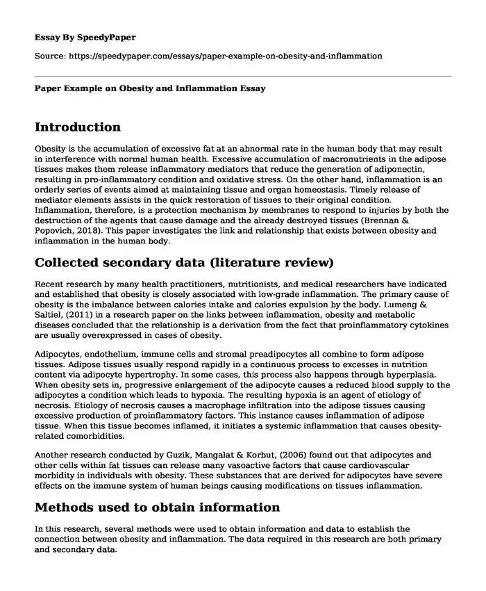 Paper Example on Obesity and Inflammation