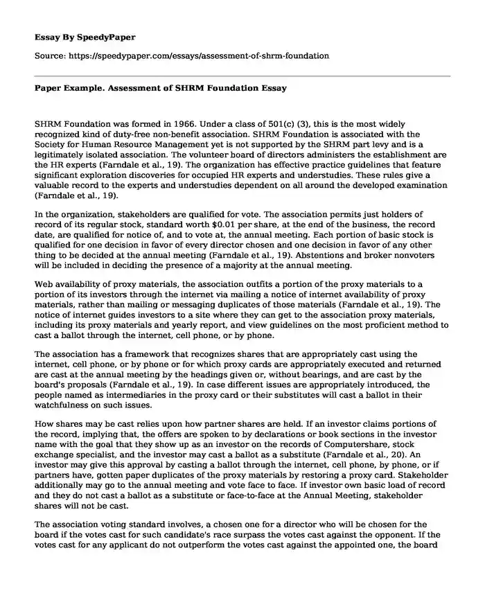 Paper Example. Assessment of SHRM Foundation