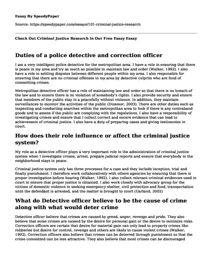 Check Out Criminal Justice Research in Our Free Essay