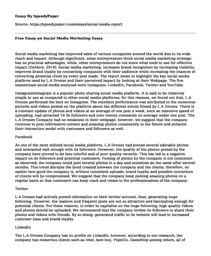 essay on social media for marketing