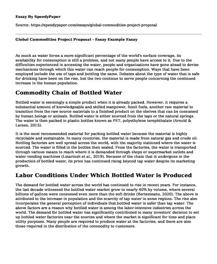 Global Commodities Project Proposal - Essay Example