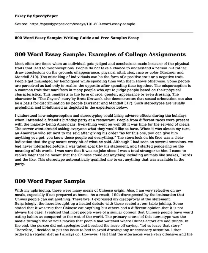 how many paragraphs is an 800 word essay