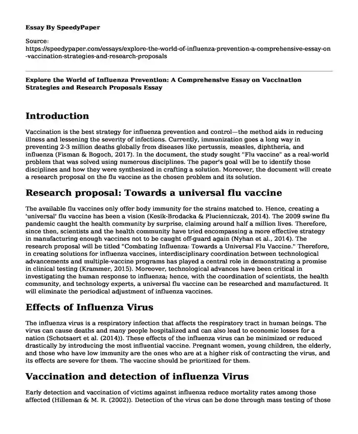 Explore the World of Influenza Prevention: A Comprehensive Essay on Vaccination Strategies and Research Proposals