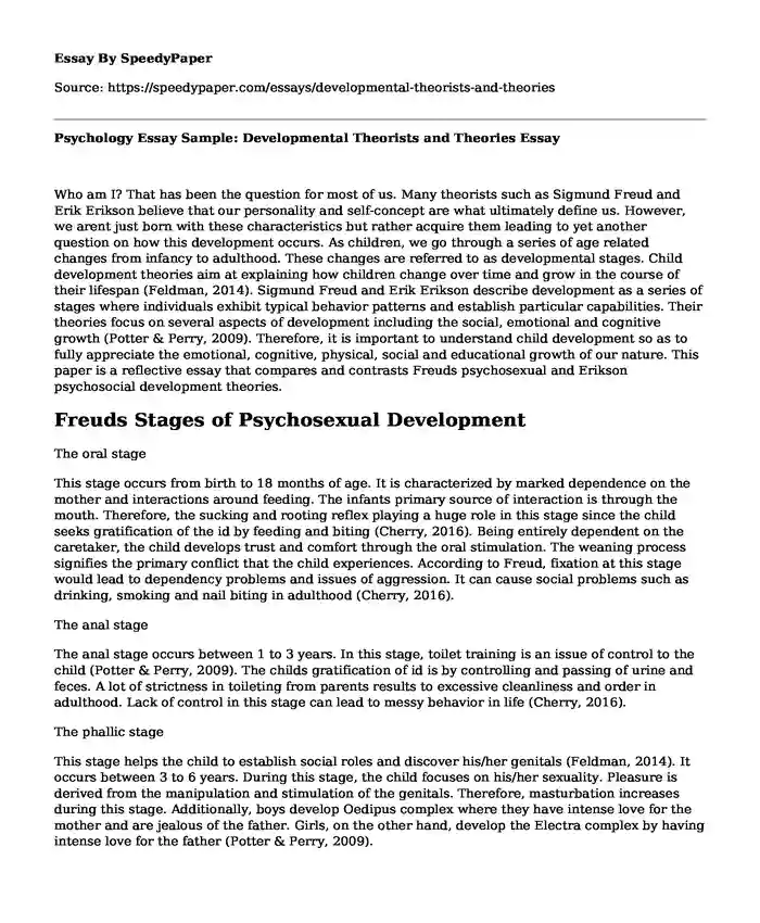 Psychology Essay Sample: Developmental Theorists and Theories