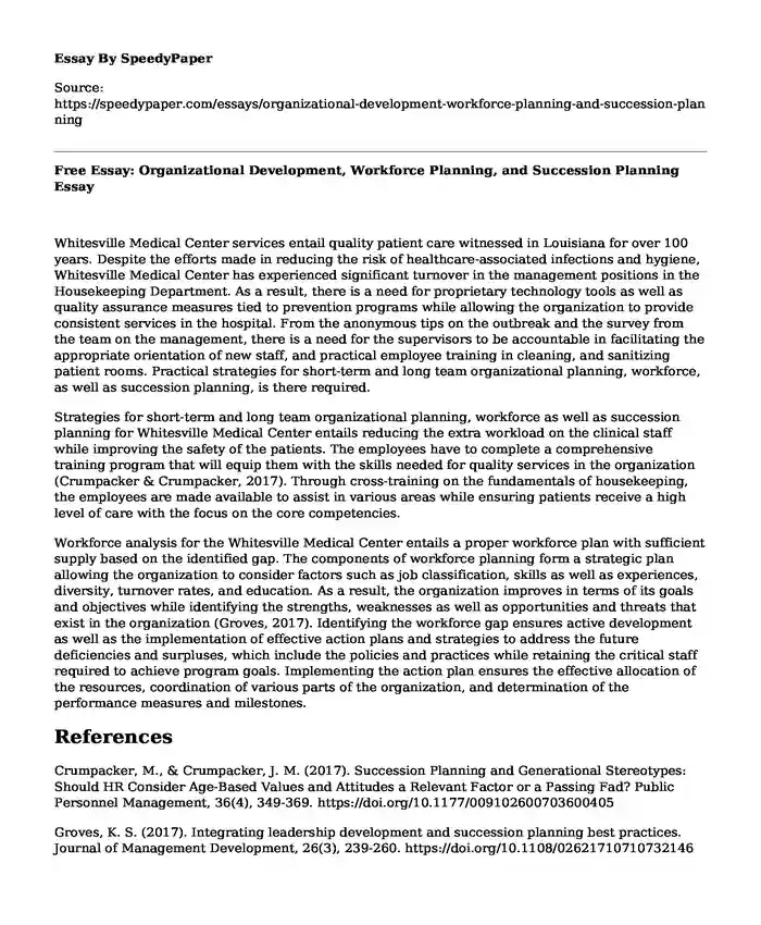 Free Essay: Organizational Development, Workforce Planning, and Succession Planning