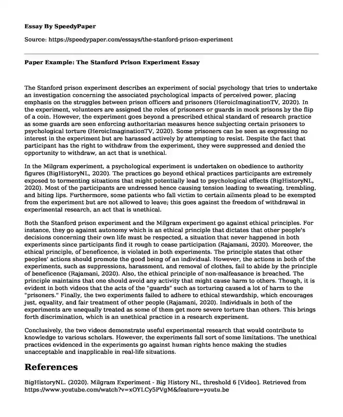 Paper Example: The Stanford Prison Experiment