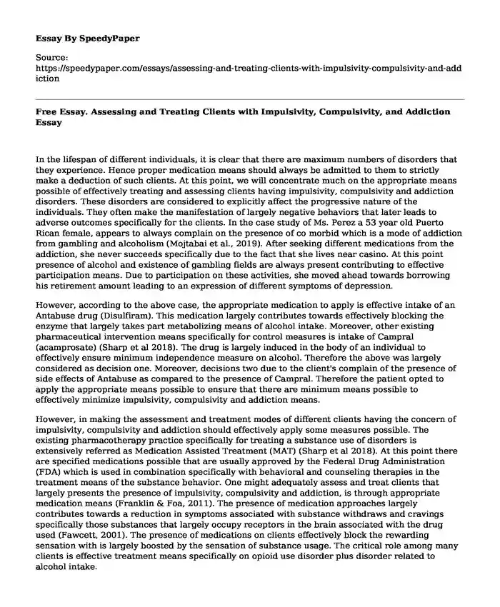 Free Essay. Assessing and Treating Clients with Impulsivity, Compulsivity, and Addiction