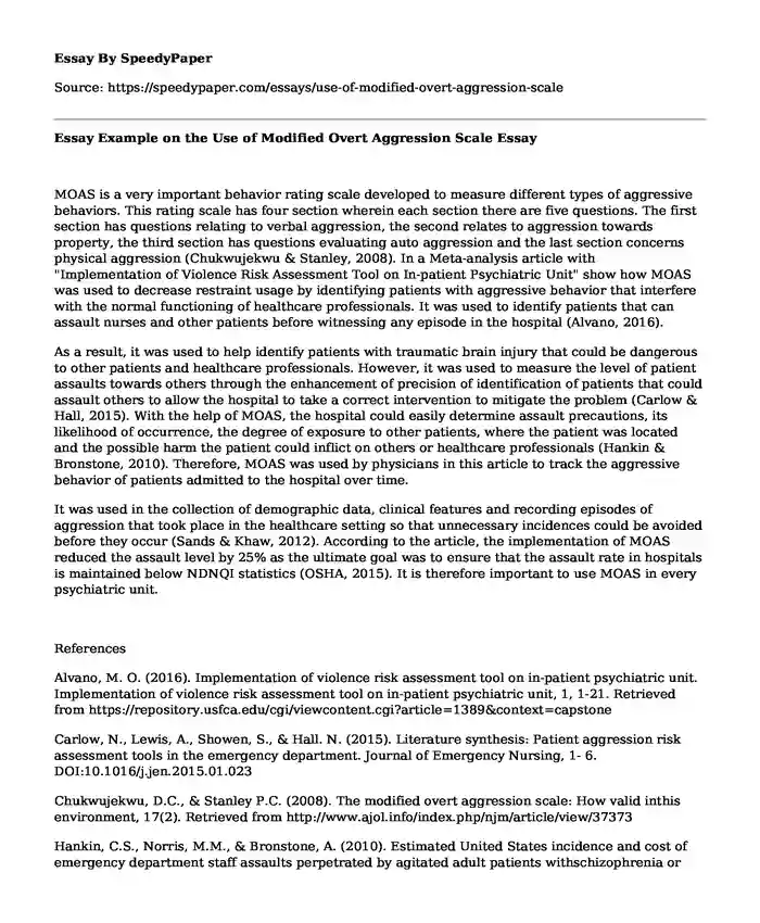 Essay Example on the Use of Modified Overt Aggression Scale