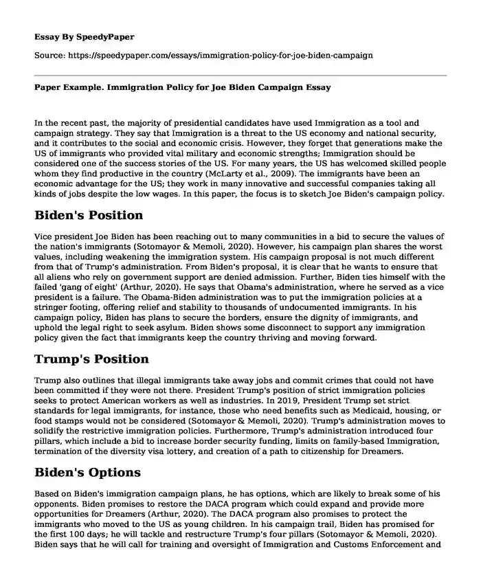 Paper Example. Immigration Policy for Joe Biden Campaign