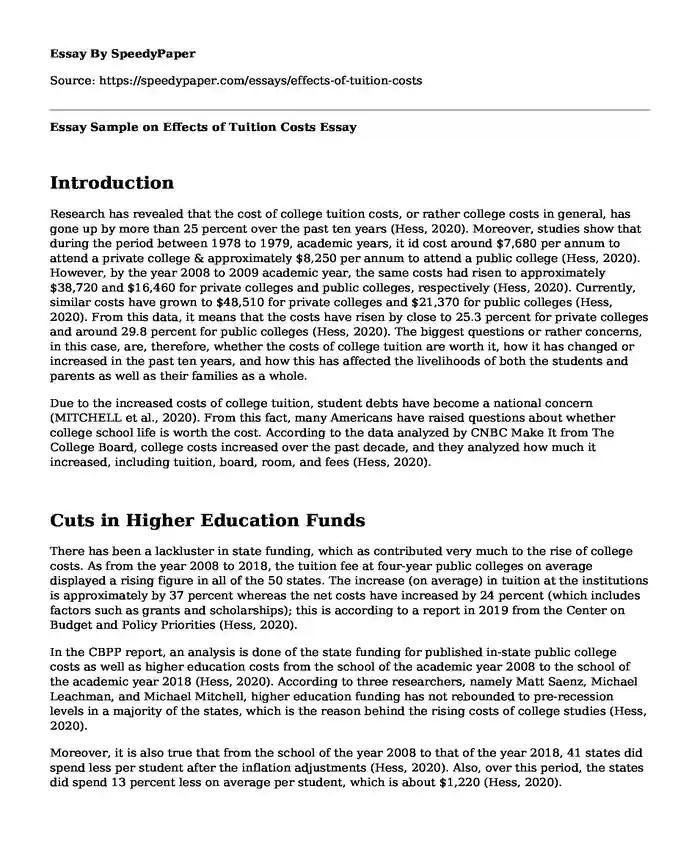 Essay Sample on Effects of Tuition Costs
