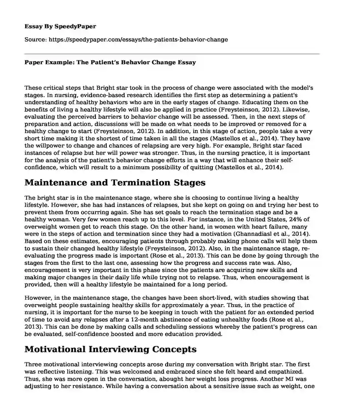 Paper Example: The Patient's Behavior Change