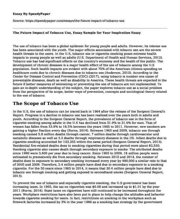 The Future Impact of Tobacco Use, Essay Sample for Your Inspiration