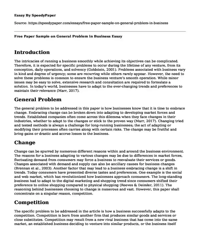 Free Paper Sample on General Problem in Business