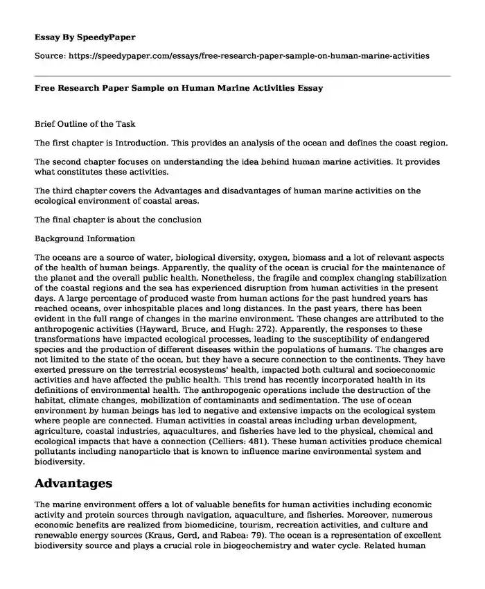 Free Research Paper Sample on Human Marine Activities