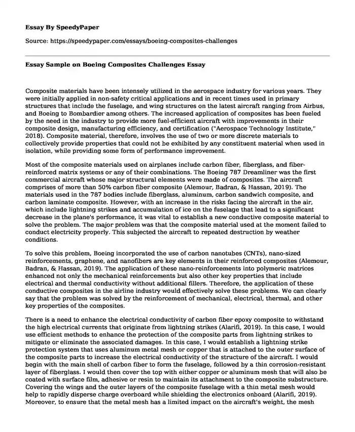 Essay Sample on Boeing Composites Challenges