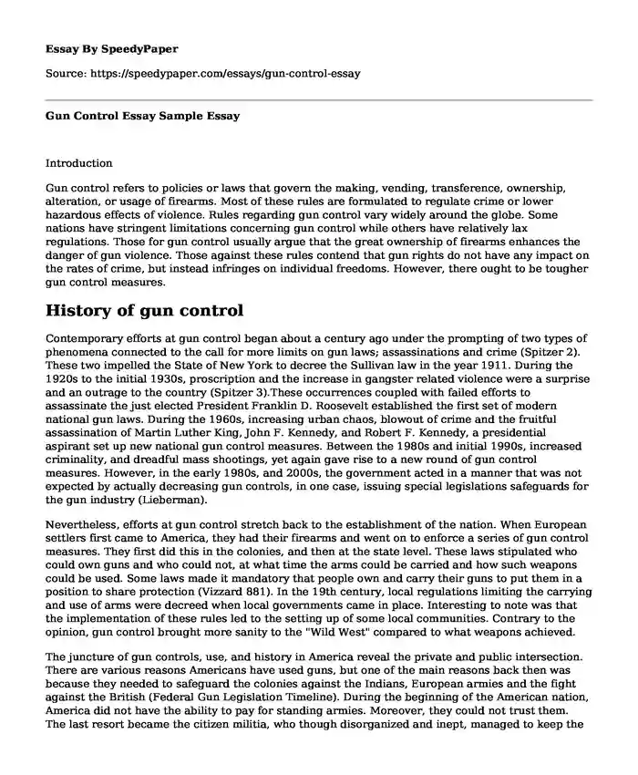 Gun Control Essay Sample