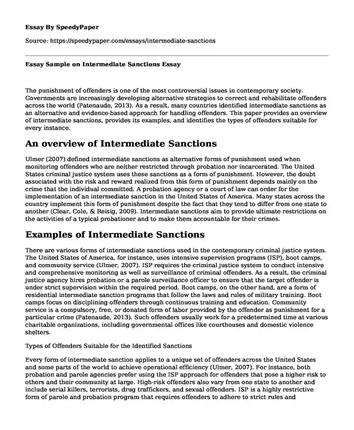 Essay Sample on Intermediate Sanctions