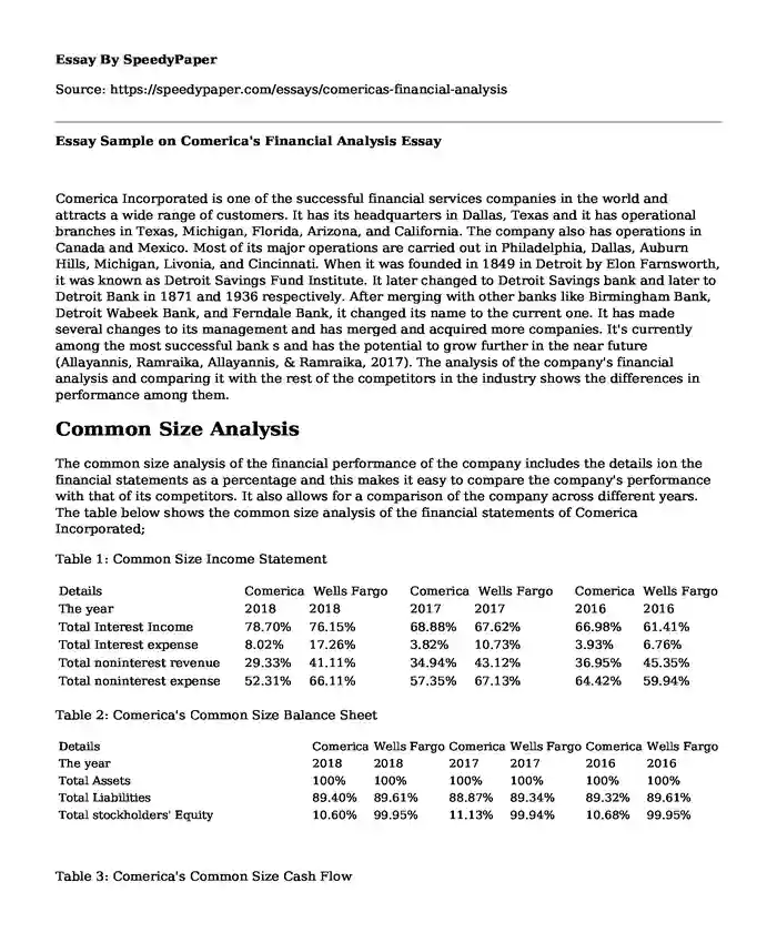 Comerica's Financial Analysis