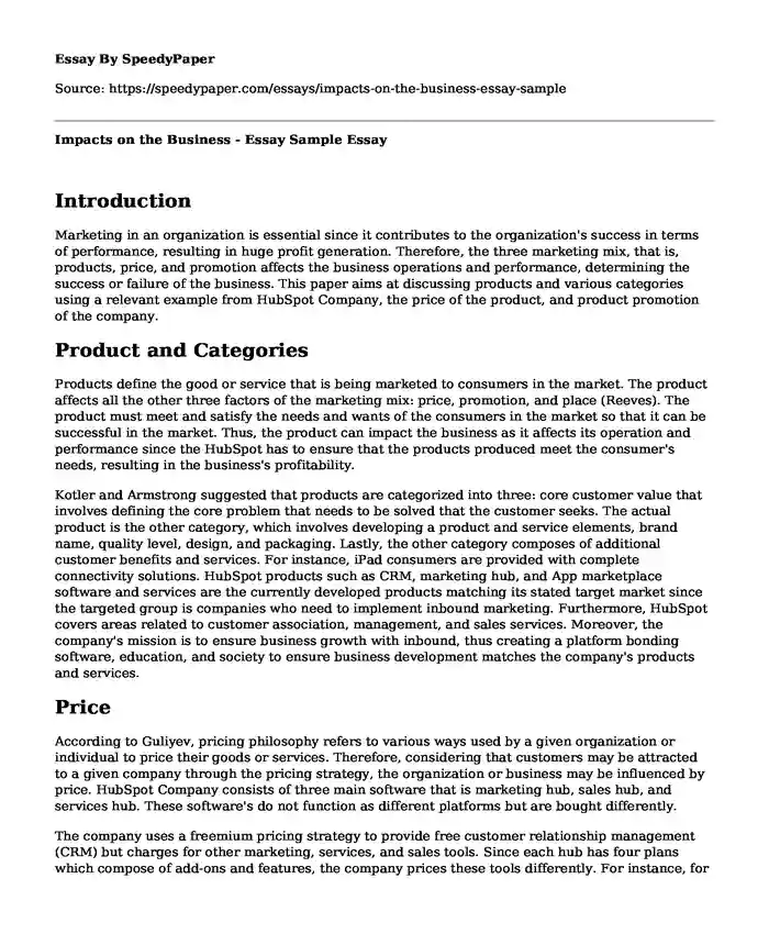 Impacts on the Business - Essay Sample