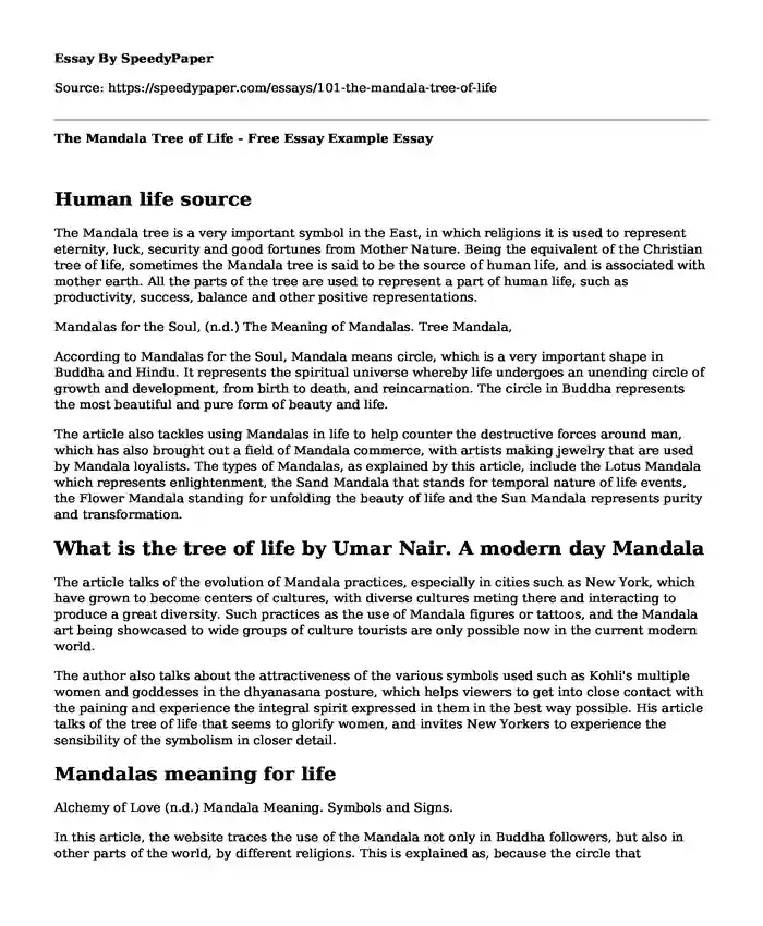 The Mandala Tree of Life - Free Essay Example