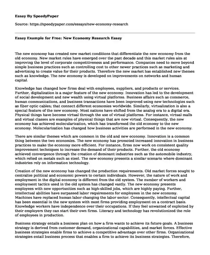 Essay Example for Free: New Economy Research