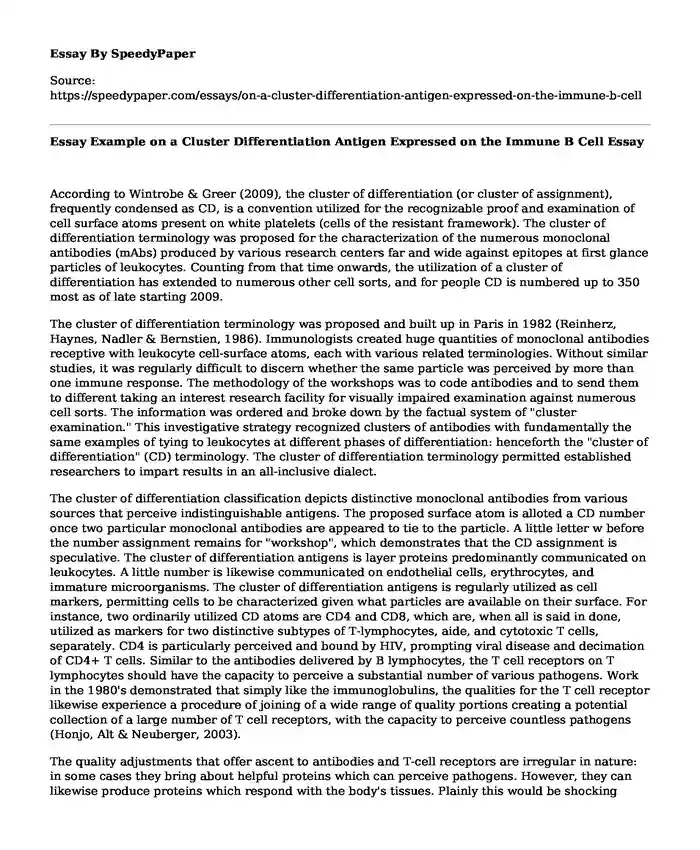 Essay Example on a Cluster Differentiation Antigen Expressed on the Immune B Cell