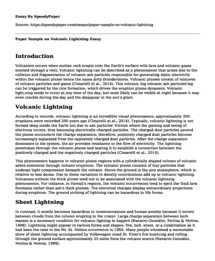 Paper Sample on Volcanic Lightning