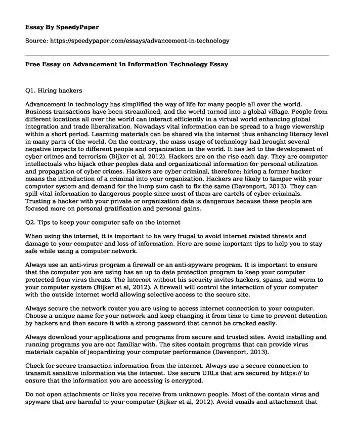 Free Essay on Advancement in Information Technology