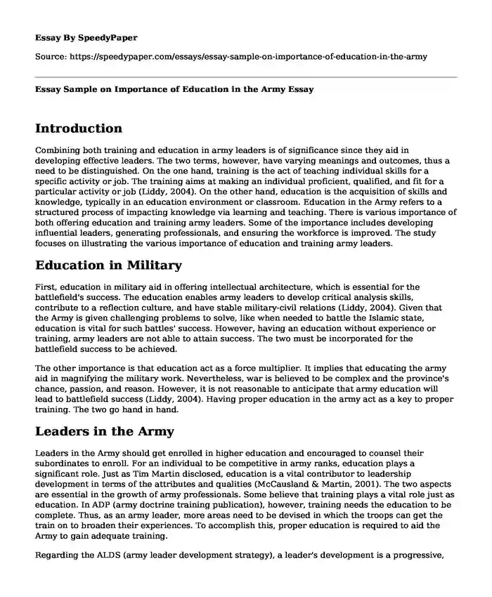 Essay Sample on Importance of Education in the Army