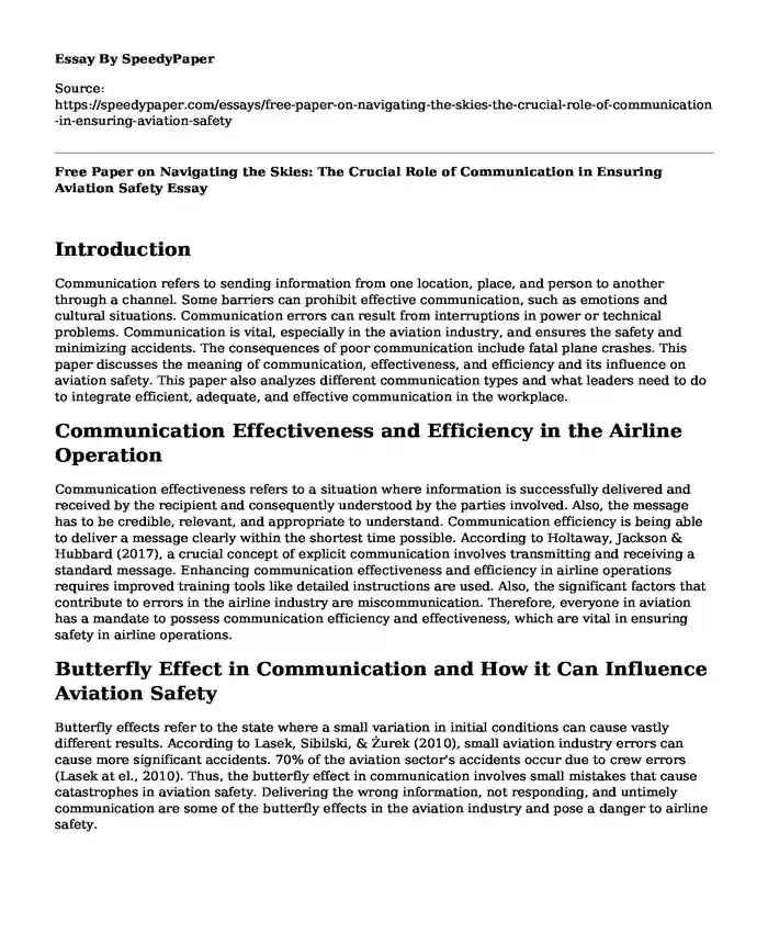 Free Paper on Navigating the Skies: The Crucial Role of Communication in Ensuring Aviation Safety