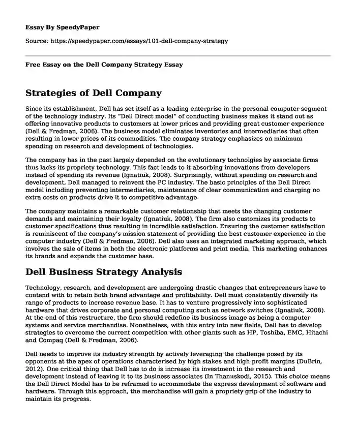 Free Essay on the Dell Company Strategy