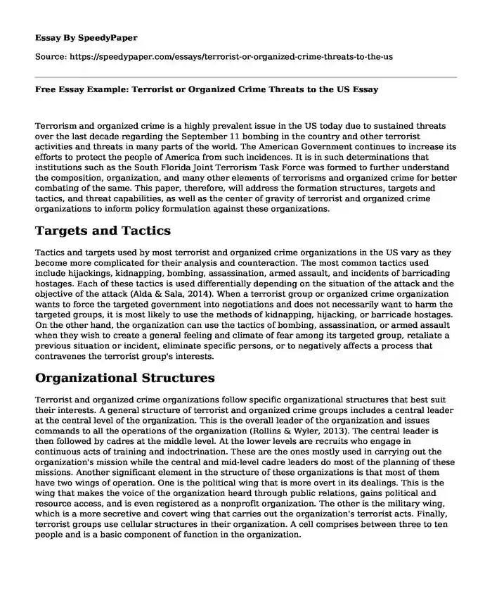Free Essay Example: Terrorist or Organized Crime Threats to the US