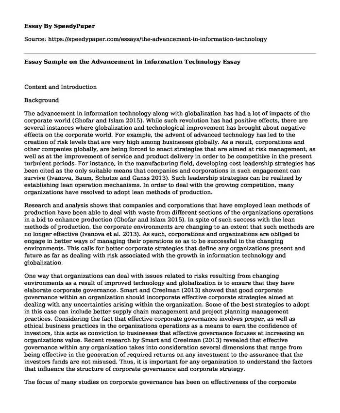Essay Sample on the Advancement in Information Technology