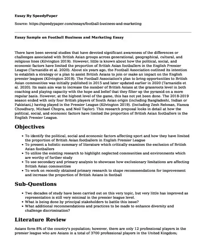 Essay Sample on Football Business and Marketing