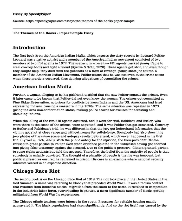 The Themes of the Books - Paper Sample