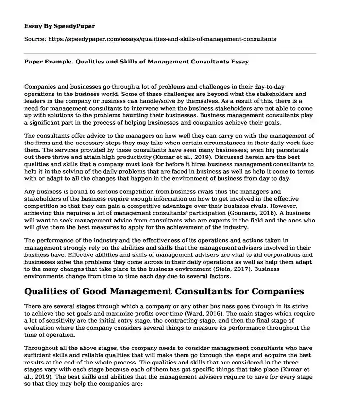 Paper Example. Qualities and Skills of Management Consultants
