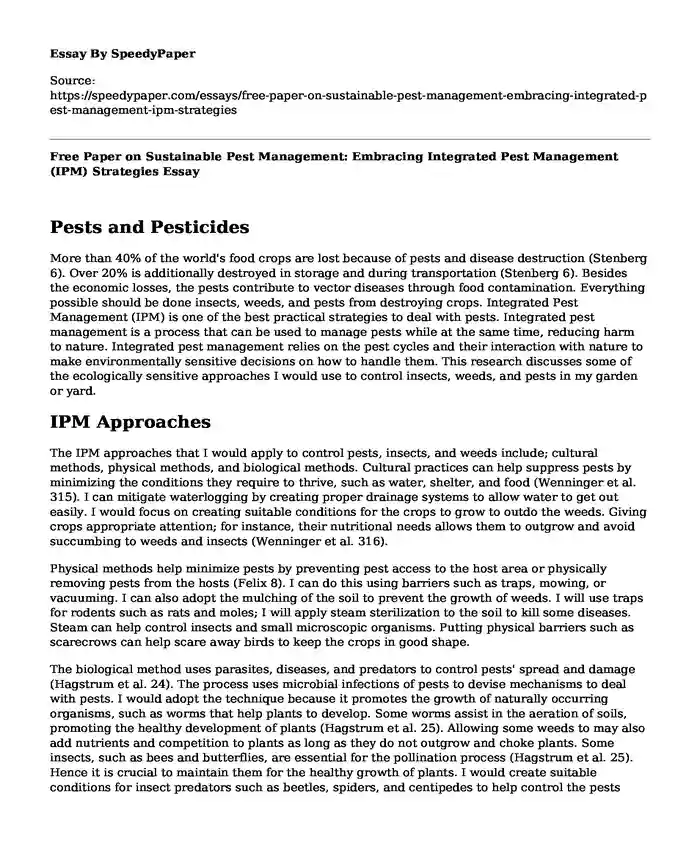 Free Paper on Sustainable Pest Management: Embracing Integrated Pest Management (IPM) Strategies