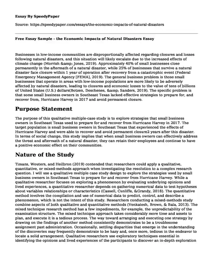 Free Essay Sample - the Economic Impacts of Natural Disasters
