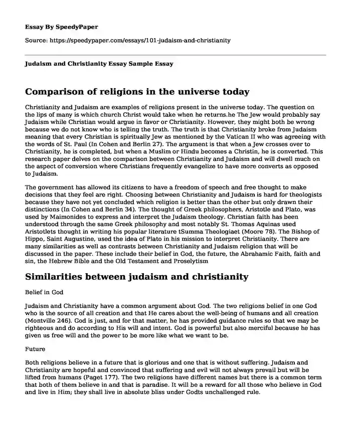 Judaism and Christianity Essay Sample