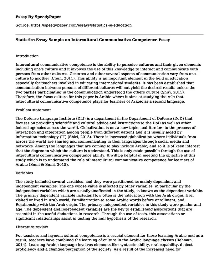 Statistics Essay Sample on Intercultural Communicative Competence