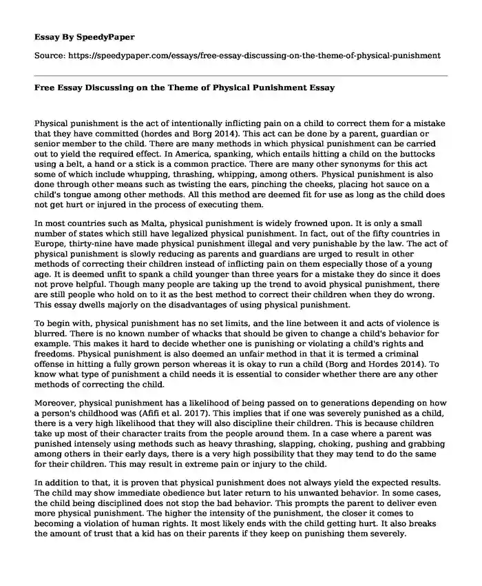 Free Essay Discussing on the Theme of Physical Punishment