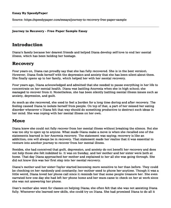 Journey to Recovery - Free Paper Sample
