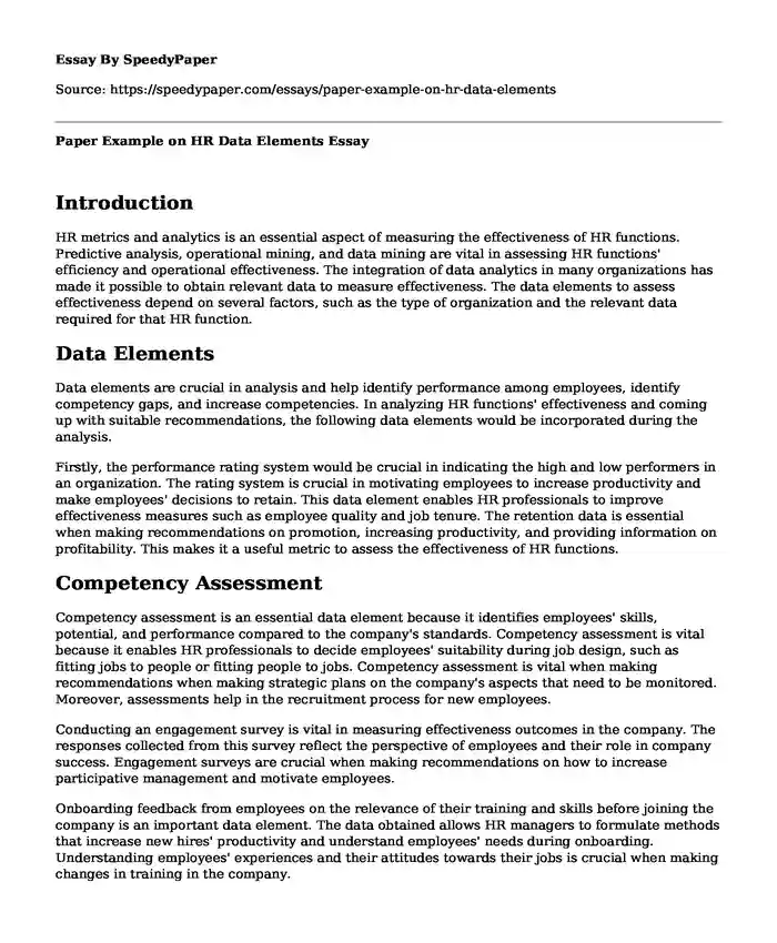 Paper Example on HR Data Elements